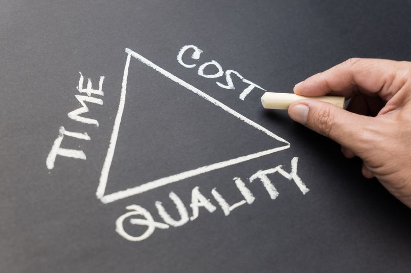 Chalk drawing of time, cost and quality triangle on a blackboard